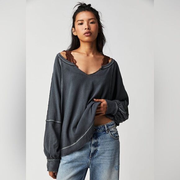 Free People NWT Wish I Knew Tee in black size small - Picture 1 of 5